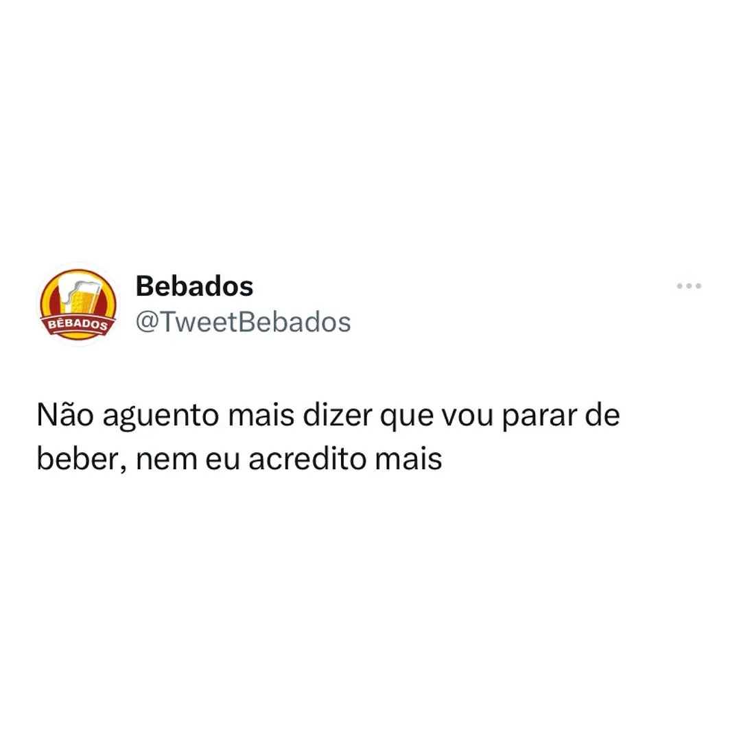 Meme com perfil Bebados dizendo que não acredita mais ao prometer parar de beber.