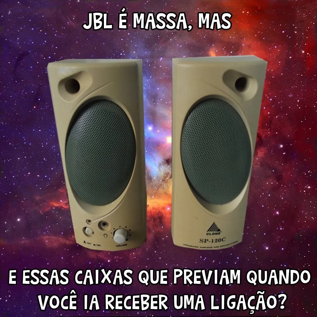 meme de caixas de ligação com duas caixas de som antigas e texto sobre prever quando ia receber uma ligação