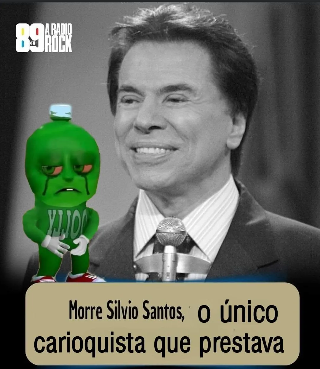 Meme de Silvio Santos sorrindo ao lado de um personagem verde chorando sobre o único carioquista que prestava