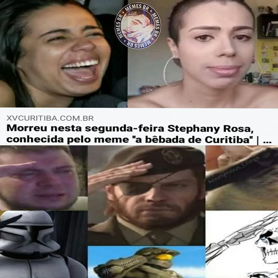 Meme de reação à morte da bêbada de Curitiba com várias imagens de choque, tristeza e incredulidade.