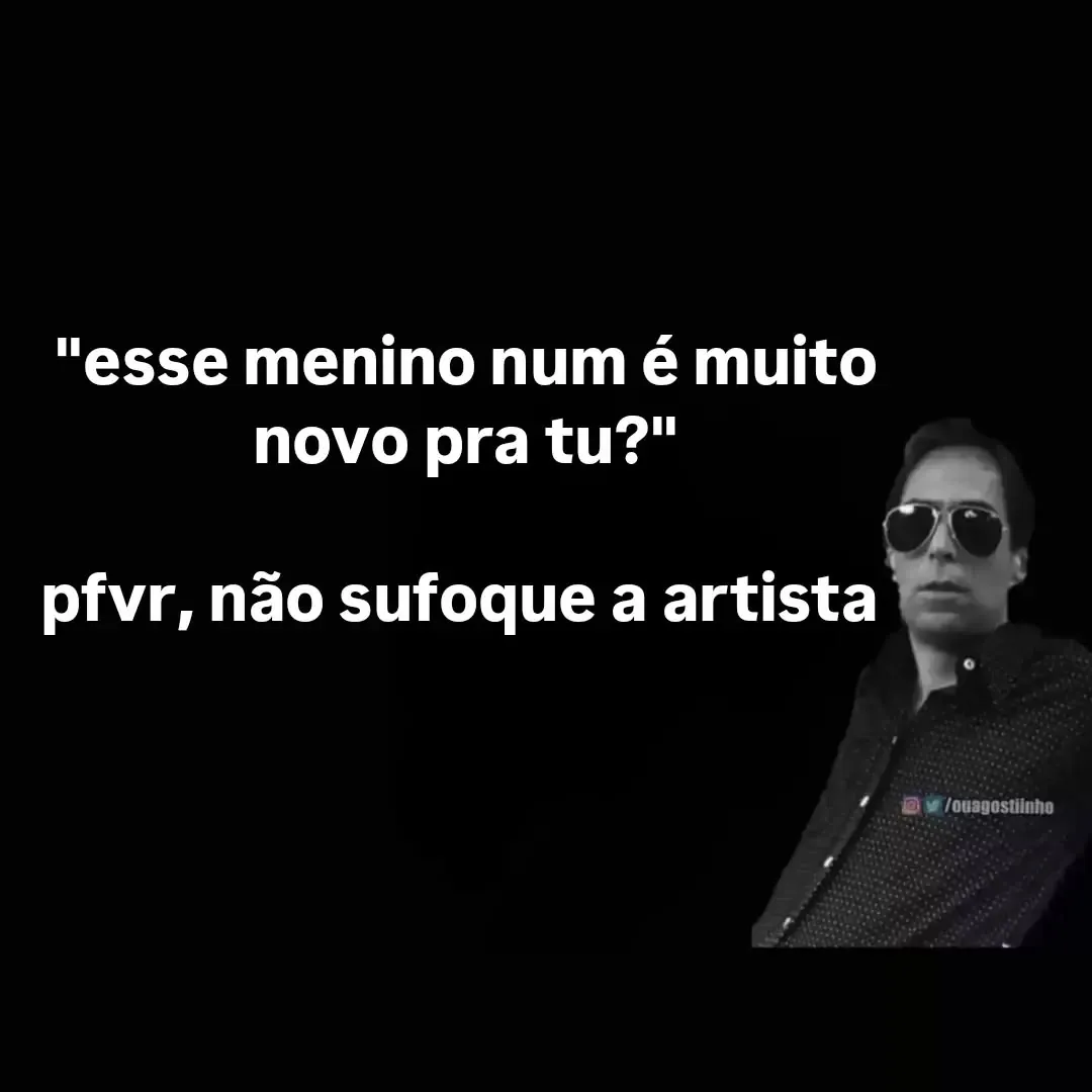 Meme de uma artista de óculos respondendo a uma pergunta sobre estar com um homem mais novo.