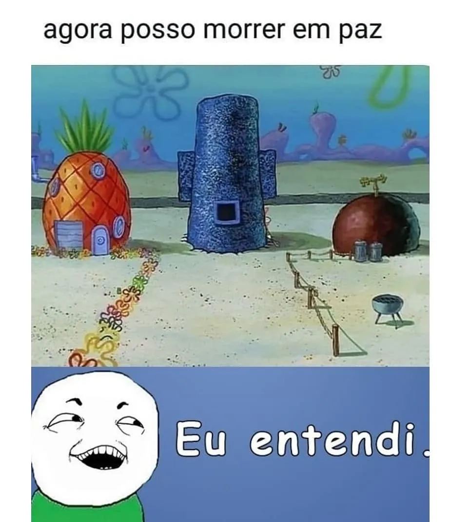 Meme de casas do Bob Esponja com texto sobre finalmente entender a referência