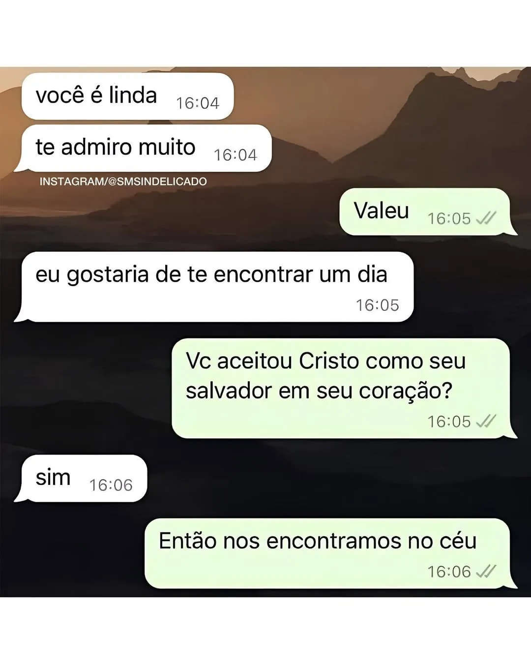 Meme de conversa em que uma cantada termina com convite para encontrar a pessoa no céu.