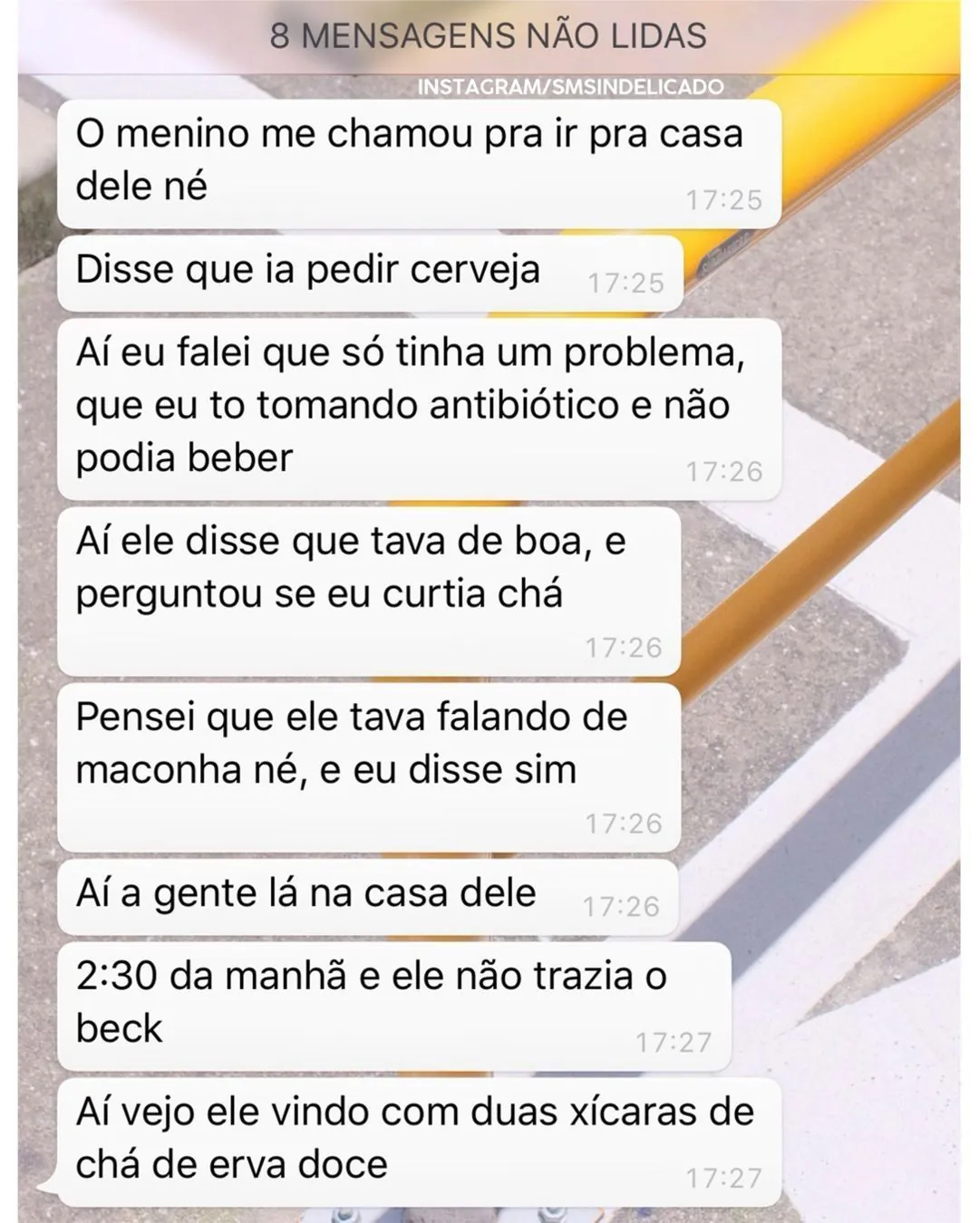 Meme de conversa sobre confundir chá com maconha e receber chá de erva-doce às 2h30.
