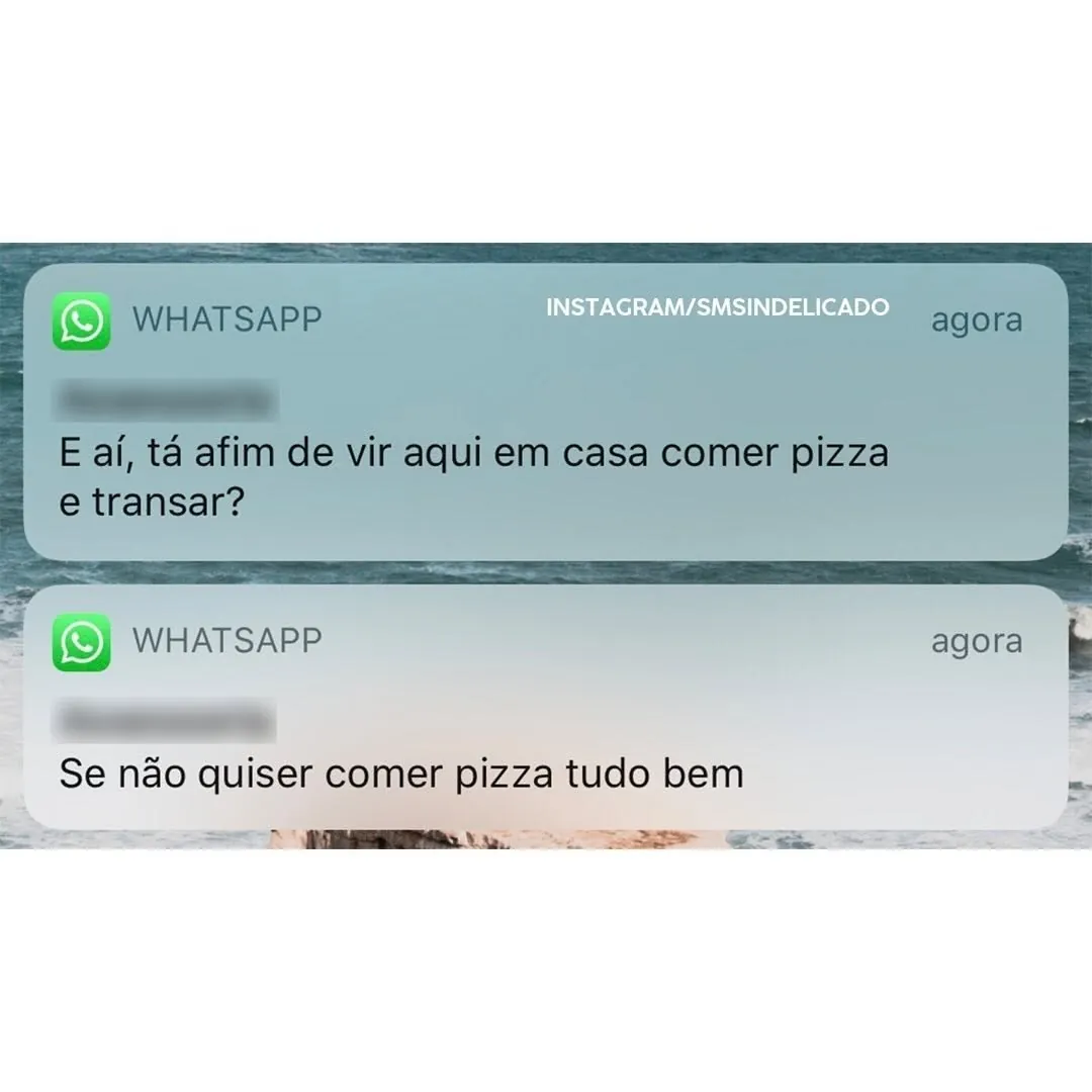Meme de convite para comer pizza em casa no WhatsApp recebe resposta ignorando a segunda intenção.