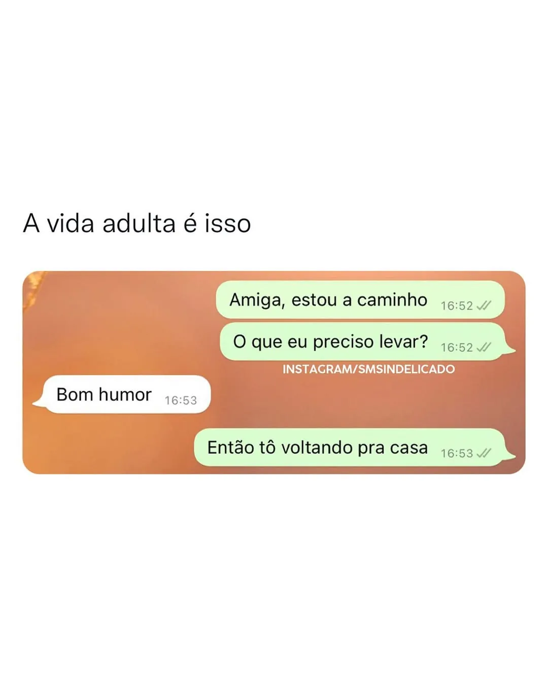 Meme de conversa em que uma amiga pede bom humor e a outra decide voltar para casa.
