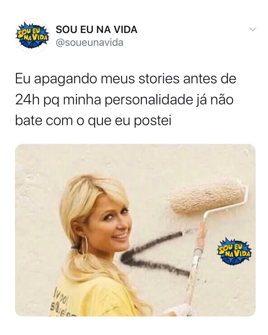 Meme de mulher pintando a parede sobre apagar stories antes de 24h por mudança de personalidade
