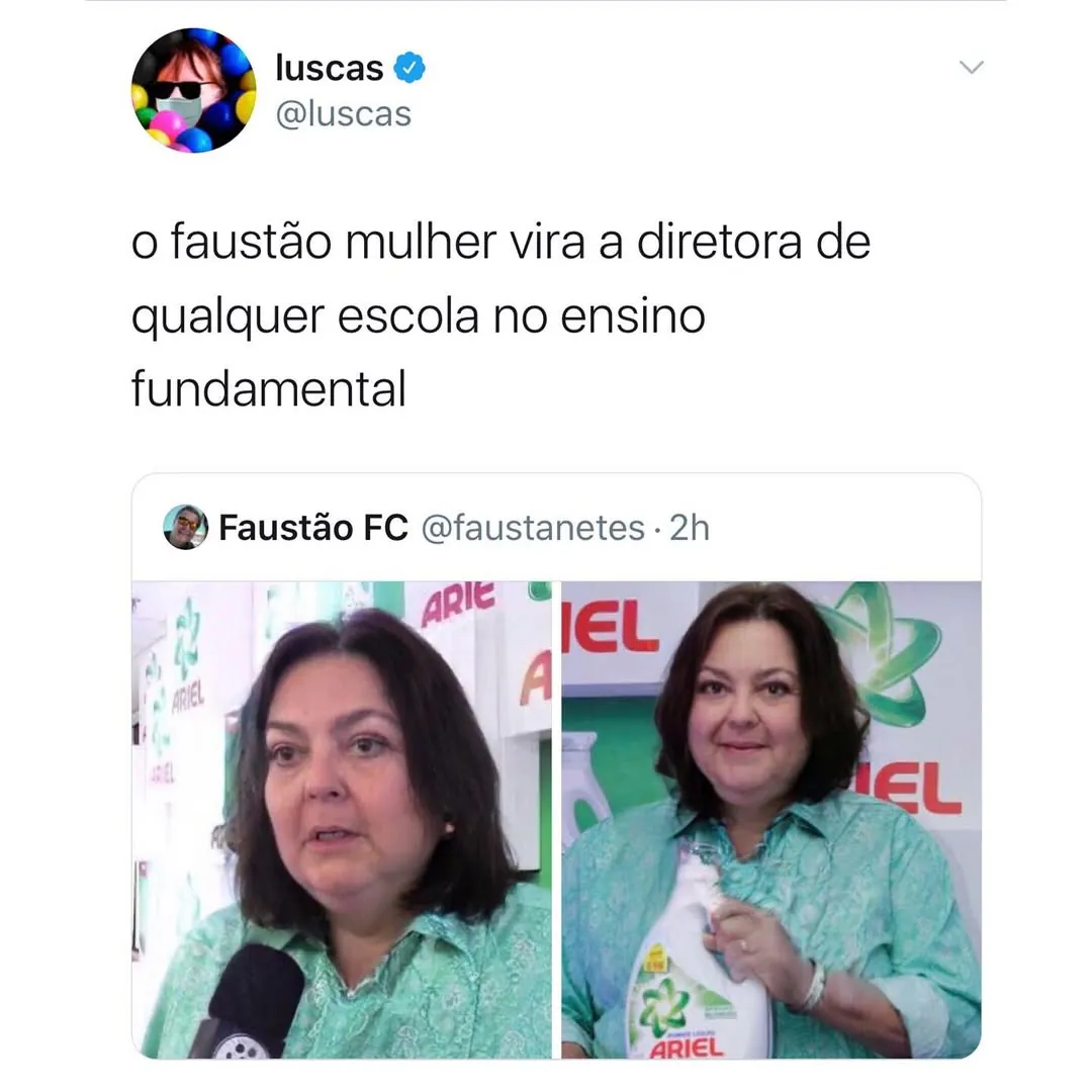 meme de mulher com expressão séria comparada ao Faustão como diretora de escola fundamental