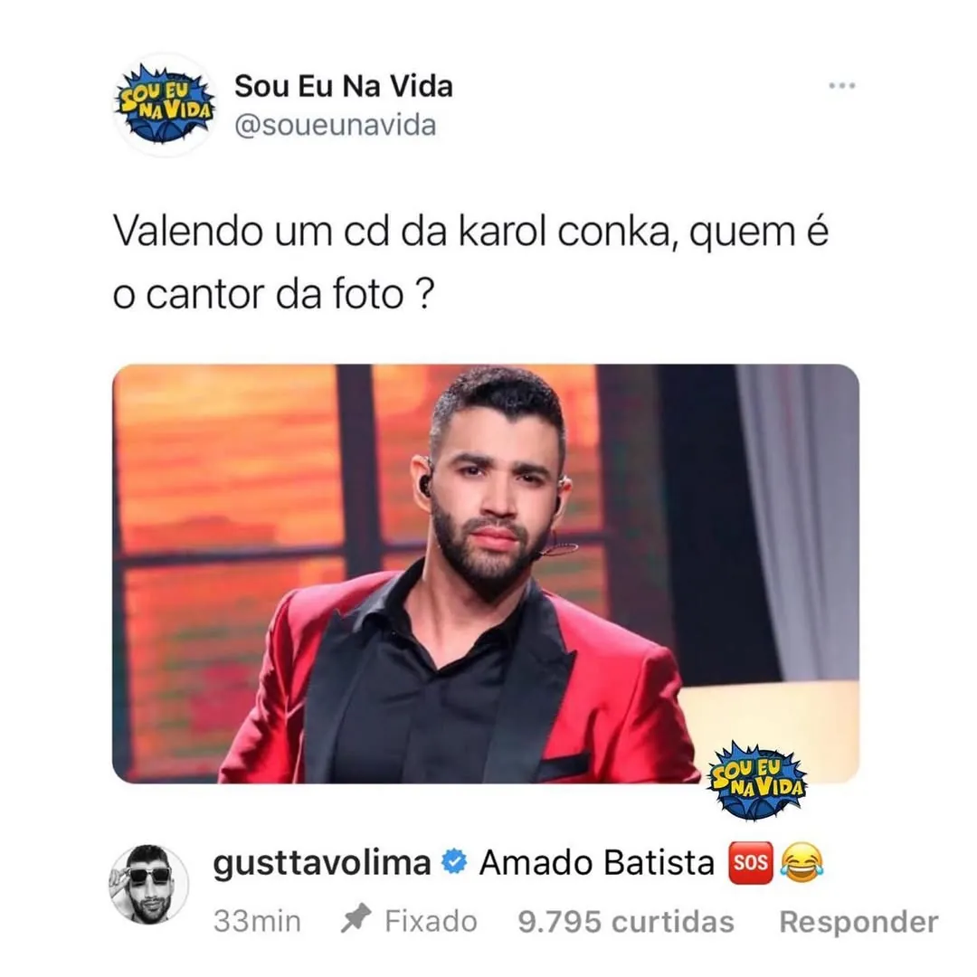 meme de quem é o cantor da foto com imagem de Amado Batista em palco e comentário engraçado