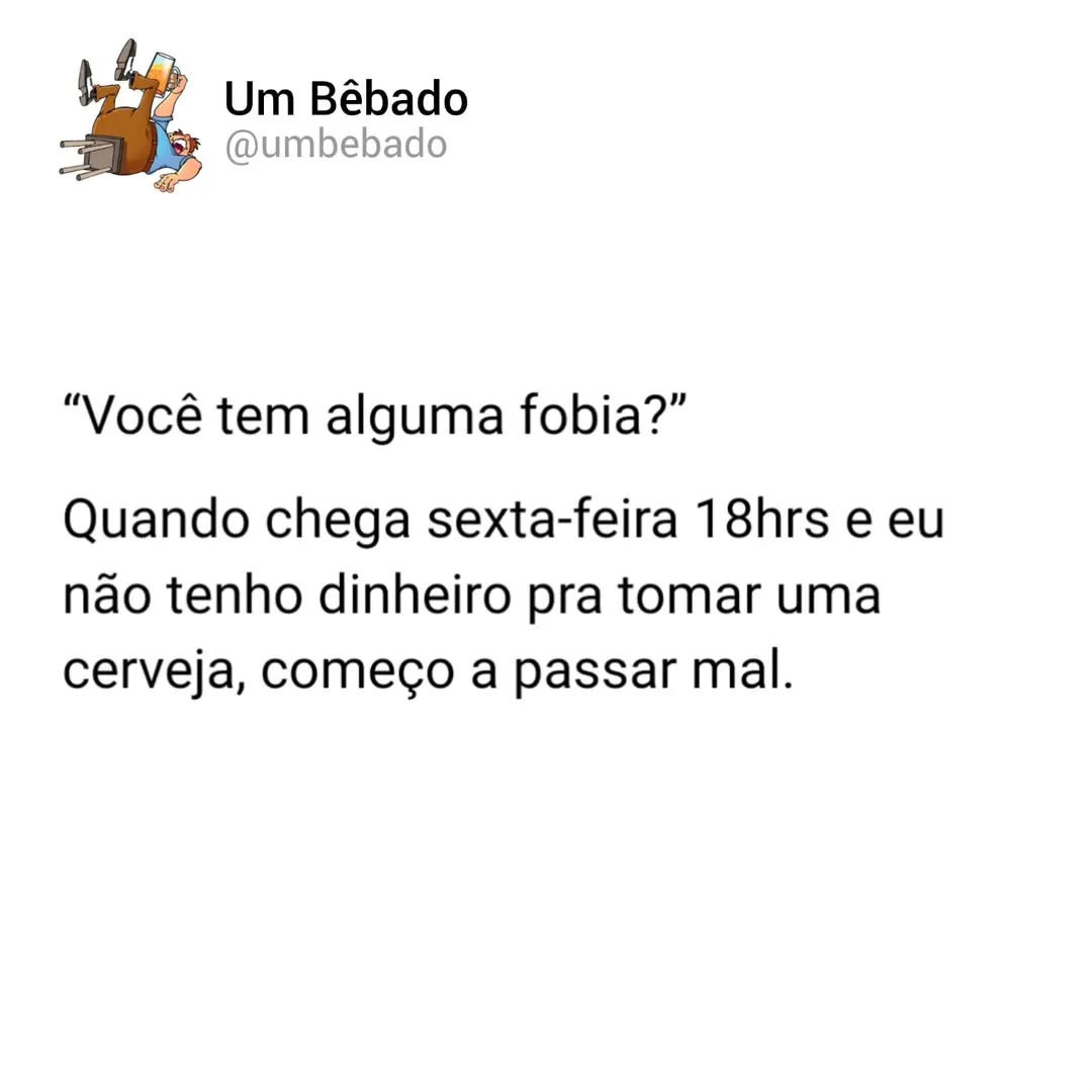 Meme de pessoa caindo com uma cadeira e texto sobre não ter dinheiro para cerveja na sexta-feira.