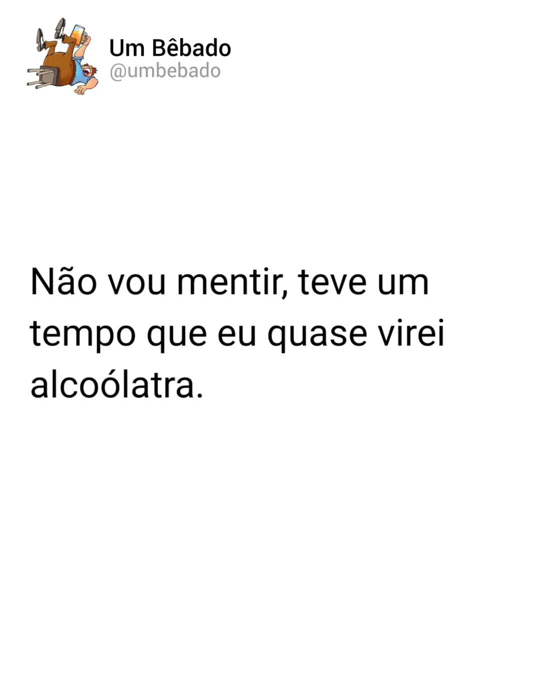 Meme de uma pessoa caindo com um copo e a frase sobre quase virar alcoólatra.
